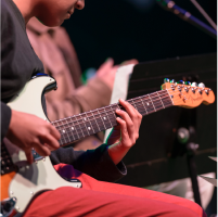 Close up of electric guitar